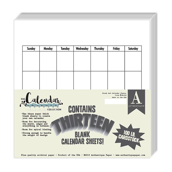 Authentique Single-Sided Cardstock - Calendar Collection Blank