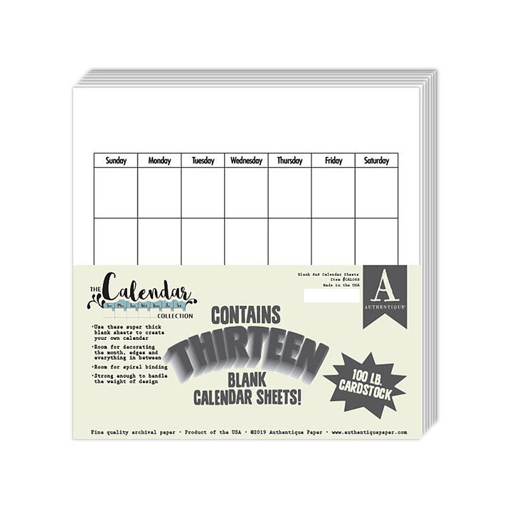Authentique Single-Sided Cardstock - Calendar Collection Blank