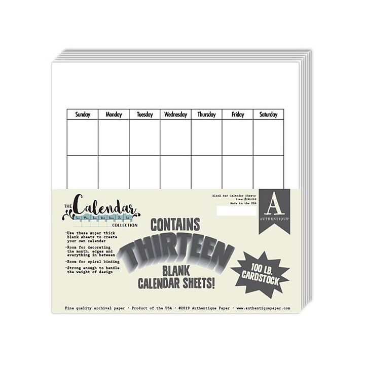 Authentique Single-Sided Cardstock - Calendar Collection Blank