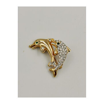 Brooch - Dolphins with Rhinestones