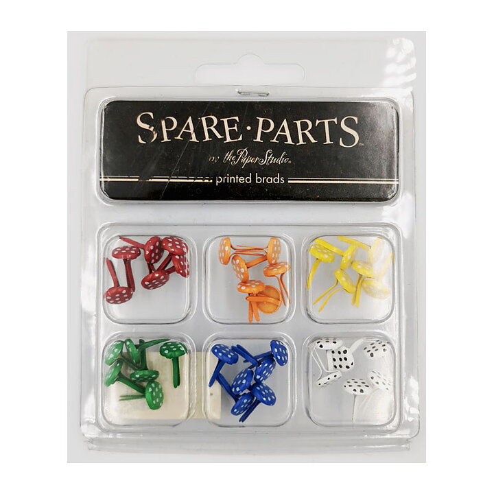 The Paper Studio Spare Parts Printed Brads - Polka Dot Primary