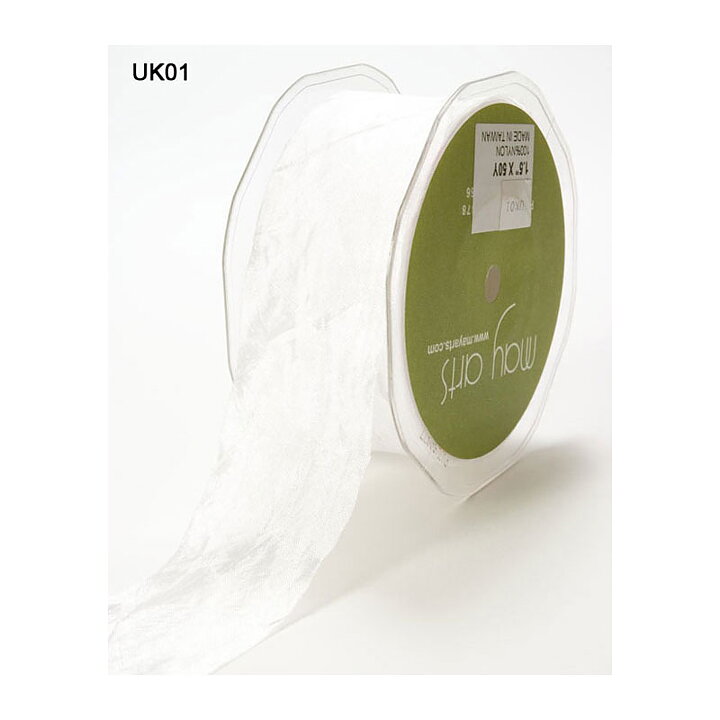 May Arts Silky Cruched Ribbon  - White 38 mm