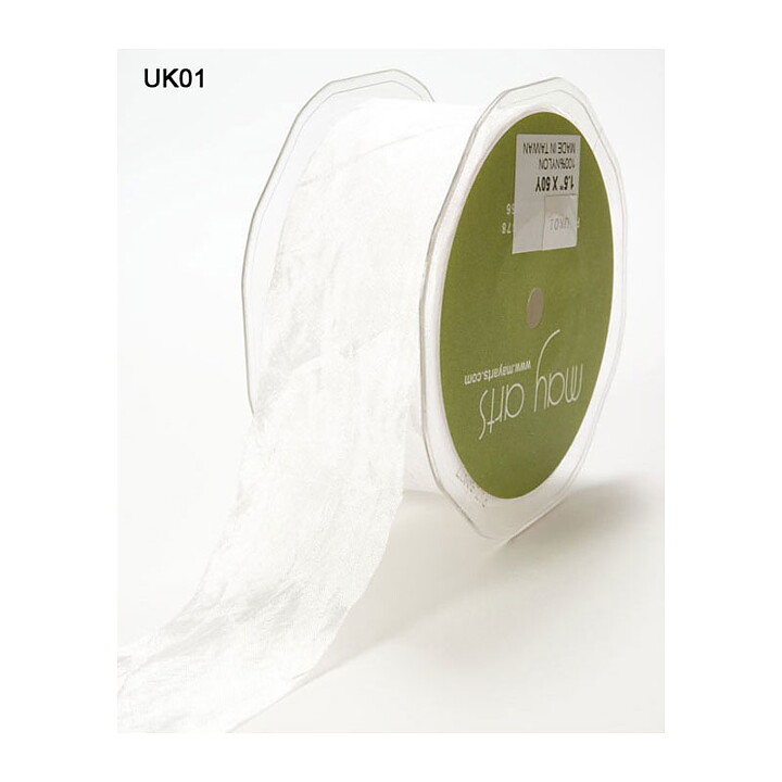May Arts Silky Cruched Ribbon  - White 38 mm