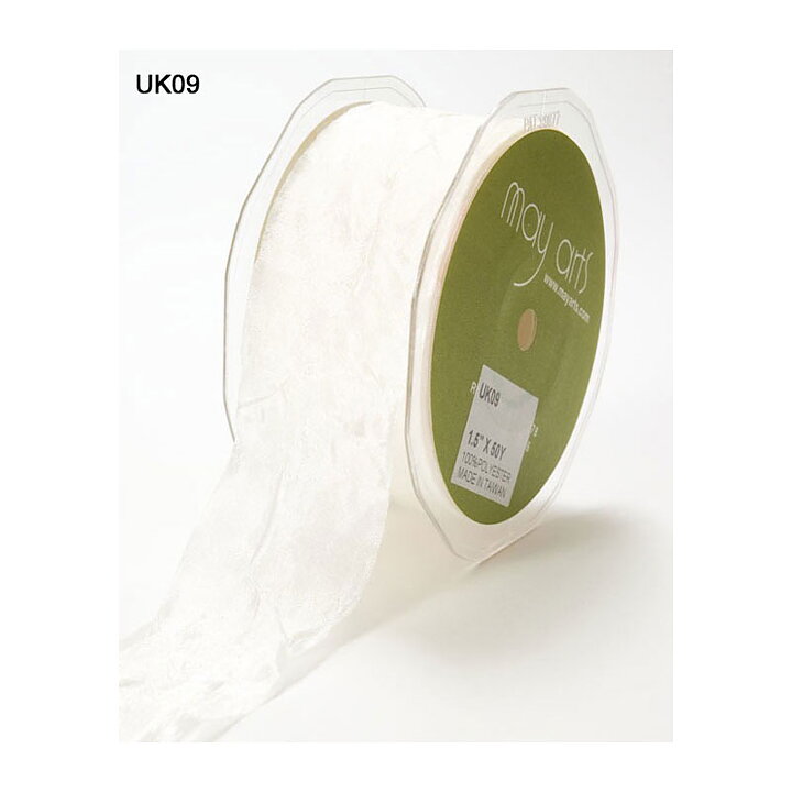 May Arts Silky Cruched Ribbon  - Ivory 38 mm