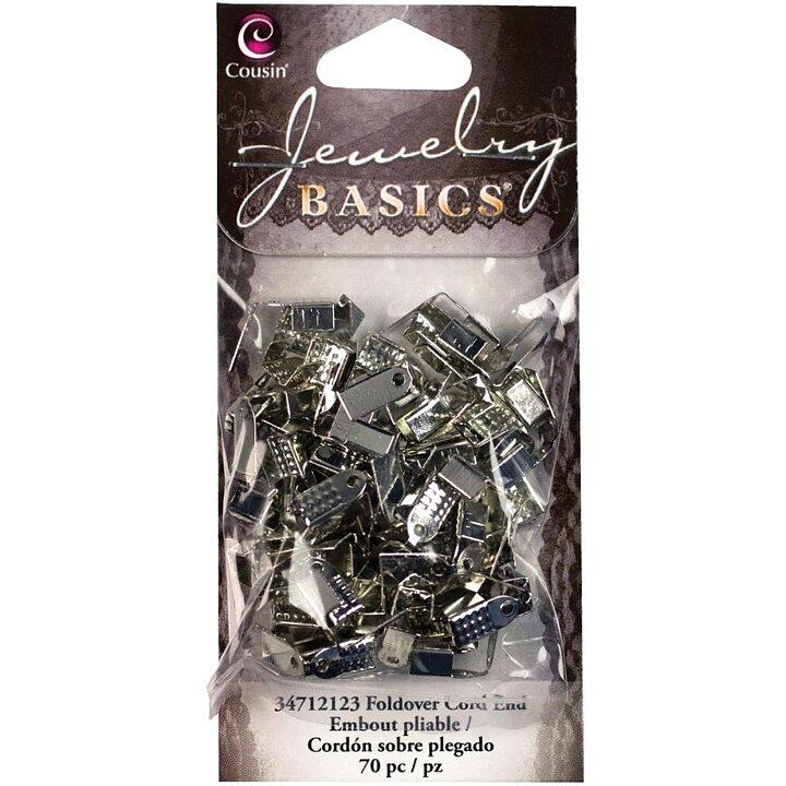 Cousin Basic Metal Findings - Silver Cord Ends Foldover 10 mm