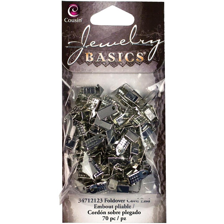 Cousin Basic Metal Findings - Silver Cord Ends Foldover 10 mm