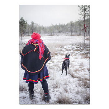 Postkarte Lotta and Skájdde beobachten das frostige Moor