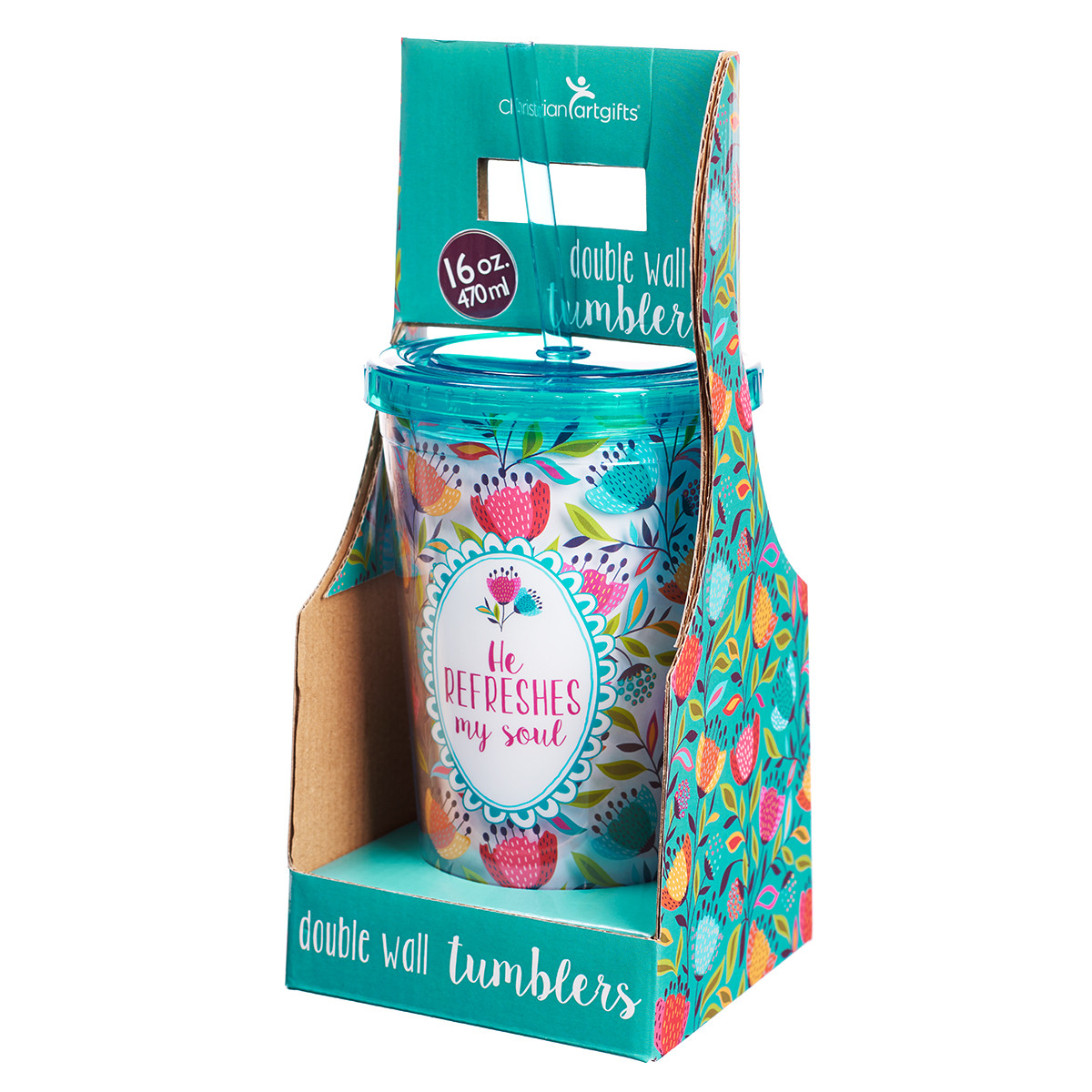 Plastmugg med sugrör - He refreshes my soul - 2