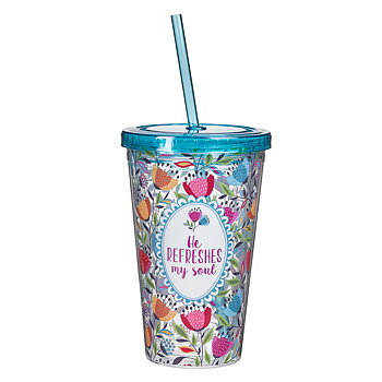 Plastmugg med sugrör - He refreshes my soul