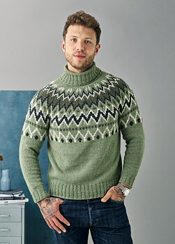 Sweater med mönstrat ok till herr - Luna by Permin
