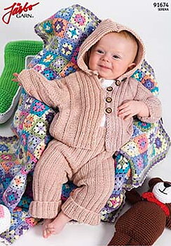 Jacka med luva och resårstickade leggings till baby