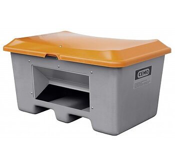 Grusbehållare CUBE GRP Plus 3, 200 liter grå/orange med spår för pallgafflar och grusuttag