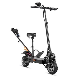 Hopfällbar El-scooter med golfbagshållare.