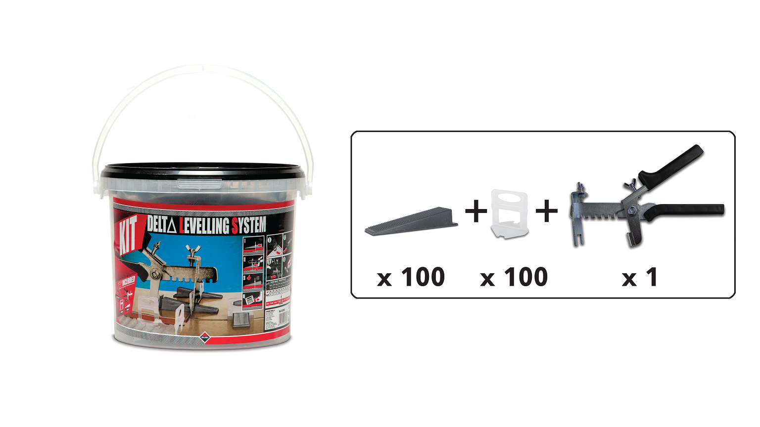 Nivelleringssystem Rubi Delta set i hink för kakelsättning eller klinkersläggning. Komplett startset. - 2