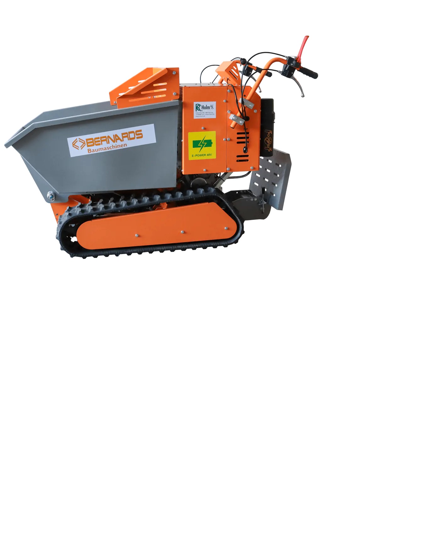 Minidumper Bernards med elektrisk motor och larvband. Lastar 300 kg.