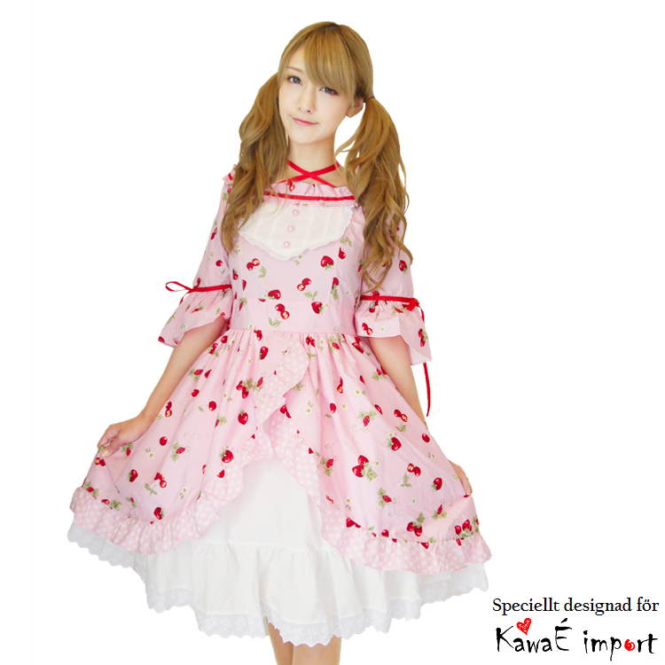 Strawberry Cherry Ribbon Dress Pink, L-4L