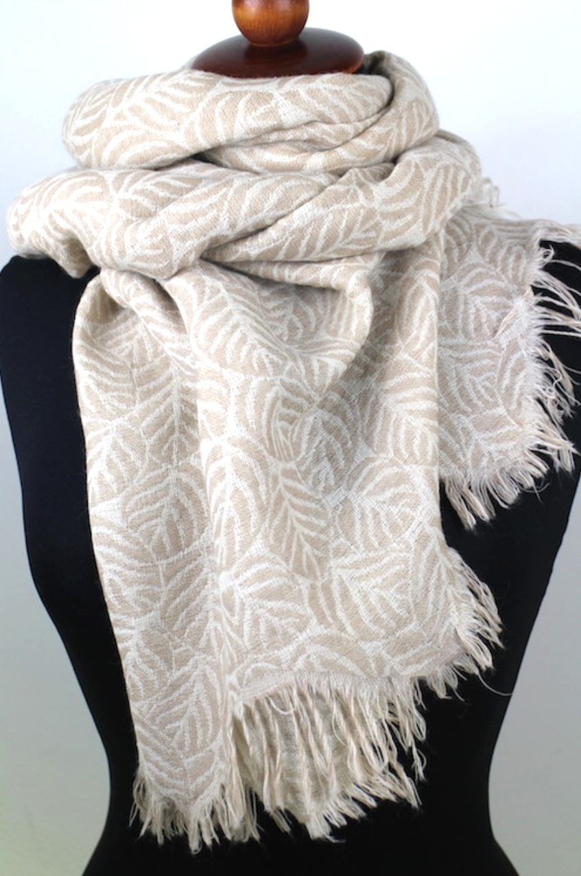Bladverk beige ull sjal XL