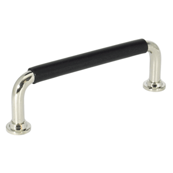 Läderhandtag Bruno Skin 96 - Svart/Blank nickel