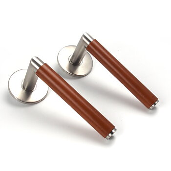 Dörrhandtag TUBE SKIN - Cognac Läder/Rostfritt Stål