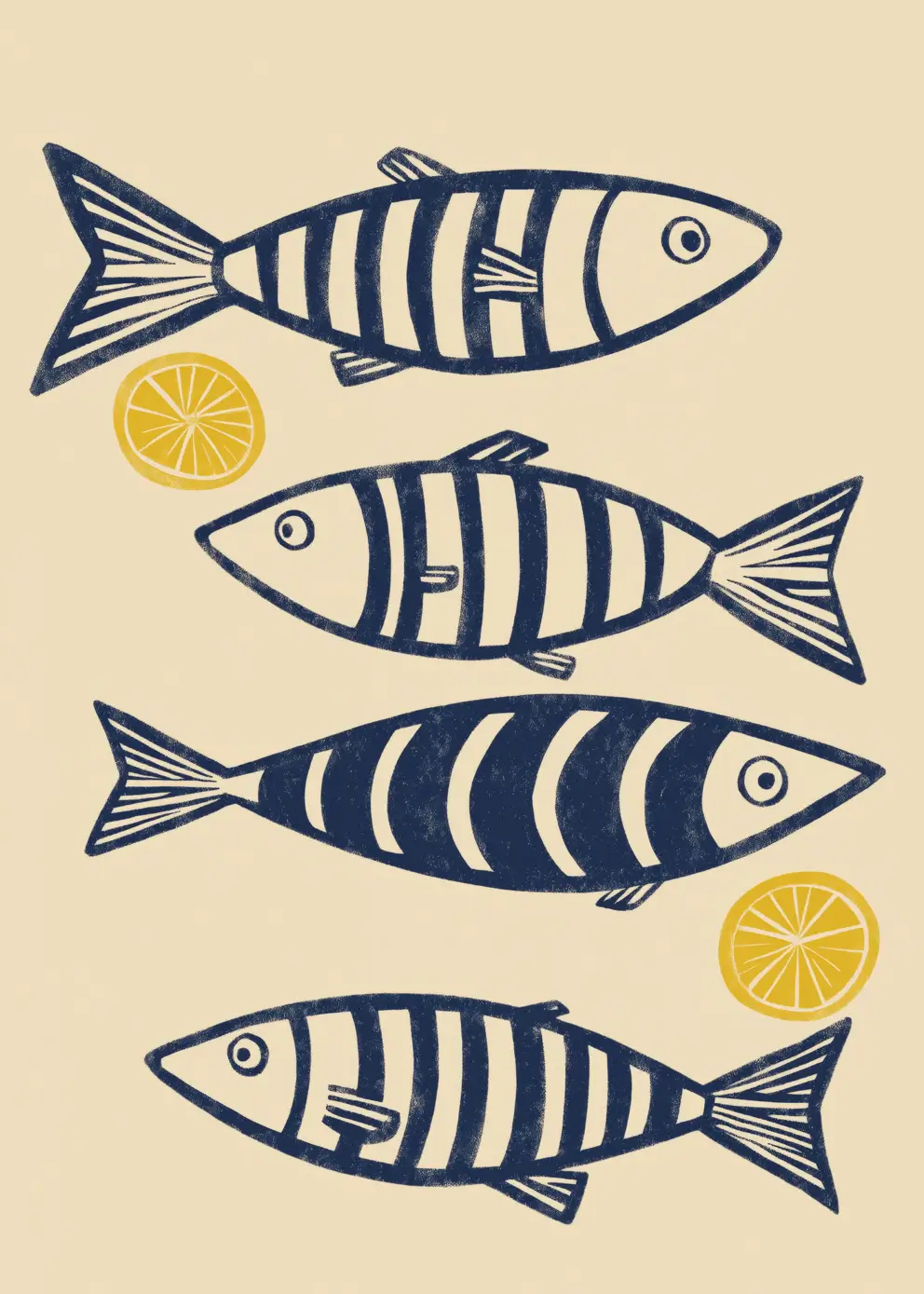Canvas print - Blue Fish with Lemons