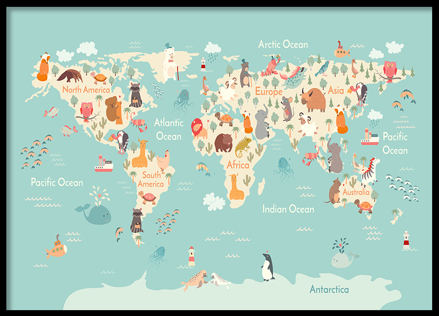 Poster - Världskarta till barnrummet - Köp posters billigt online hos oss