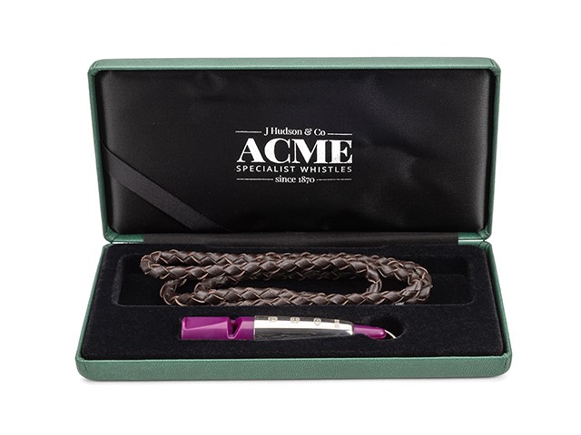 ACME whistle 211½ Sterling Silver "sleeve" Purple - used for spaniel/retriever training and hunting