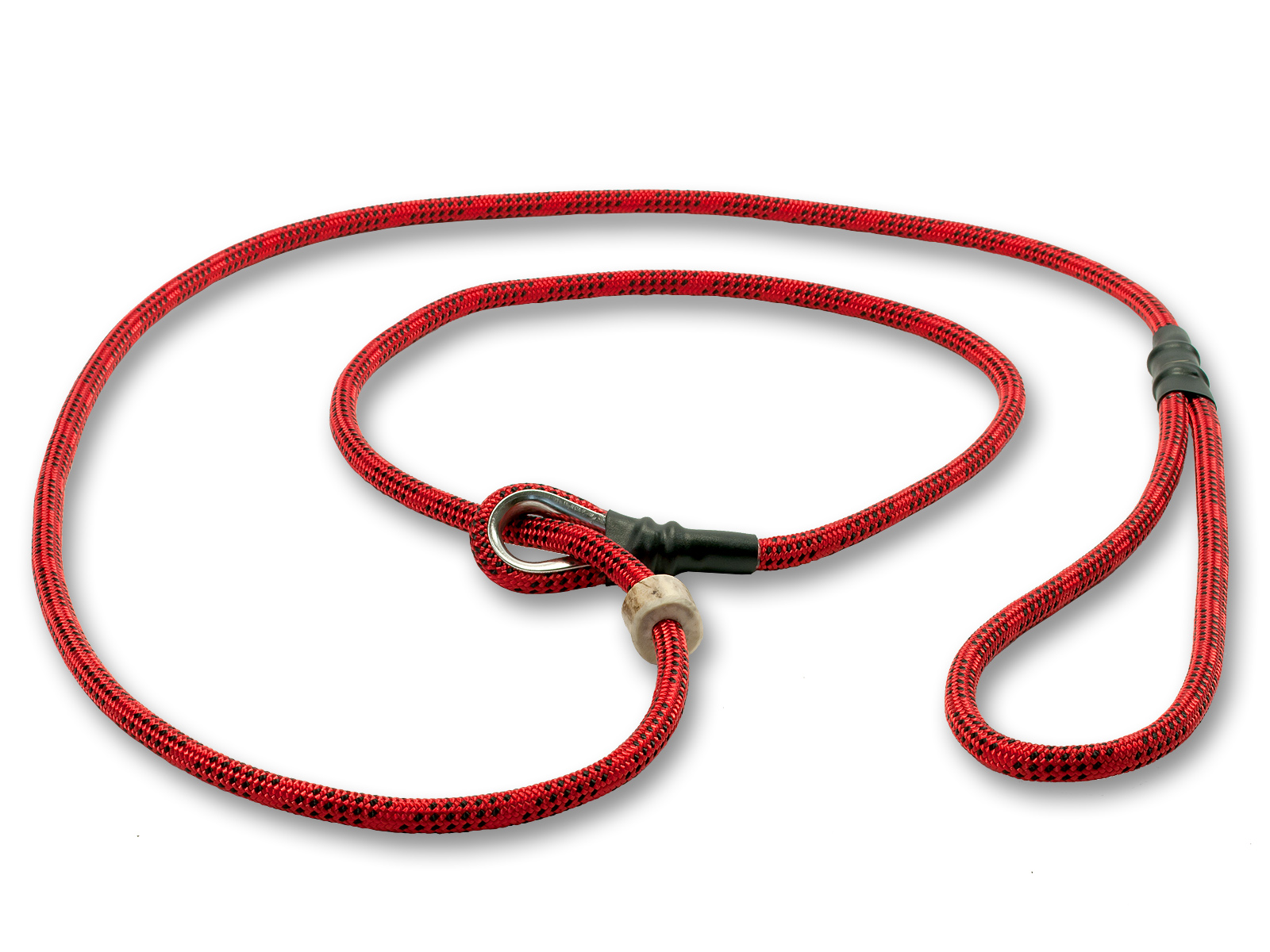 Mystique® Retrieverkoppel med hornstopper,  150cm röd/svart 6mm