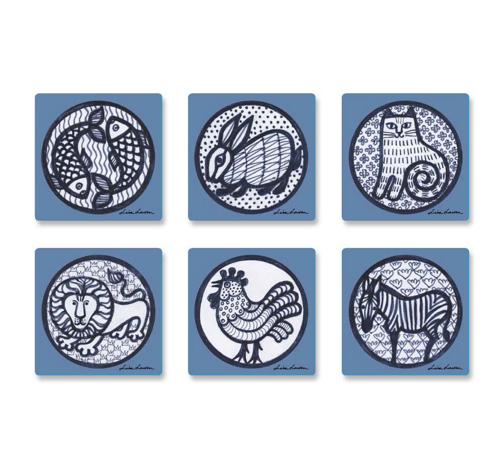 Lisa Larson - Glasunderlägg 6-pack - Nina Blue