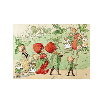 Elsa Beskow Vykort - Jordgubbsfamiljen