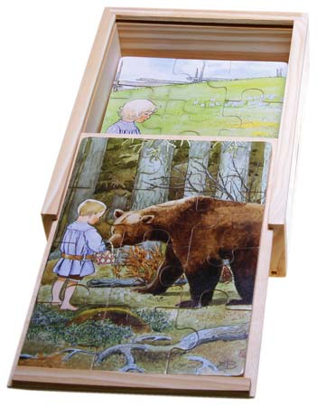 Elsa Beskow Träpussel x 4 i låda - Visor - 2