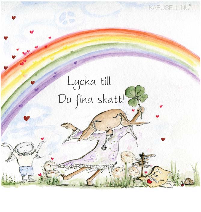 Dubbelvikt Kort - Lycka till Du fina skatt! - Maja Gullstrand (7x7 cm)