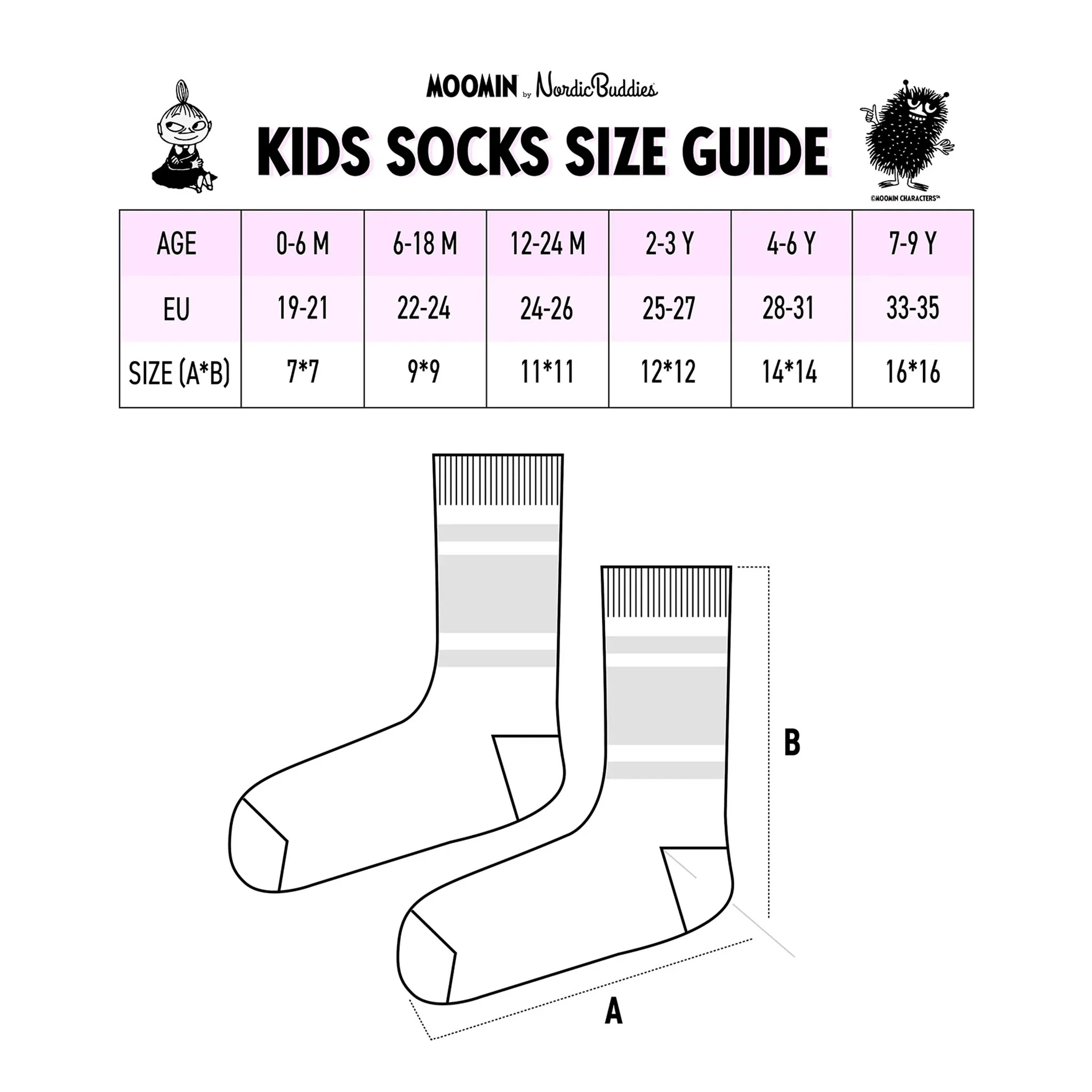 Moomin Baby Socks 2 Pairs - Moomintroll & Stinky on skis - 2
