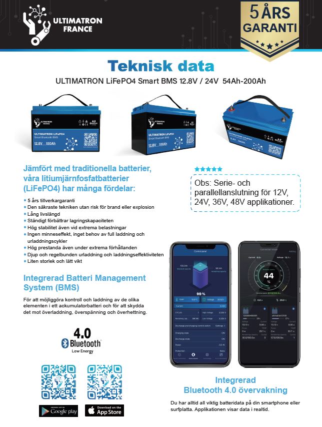 LiFePO4 Batteri 12 Volt  50 Ah , BMS , Bluetooth App - 3