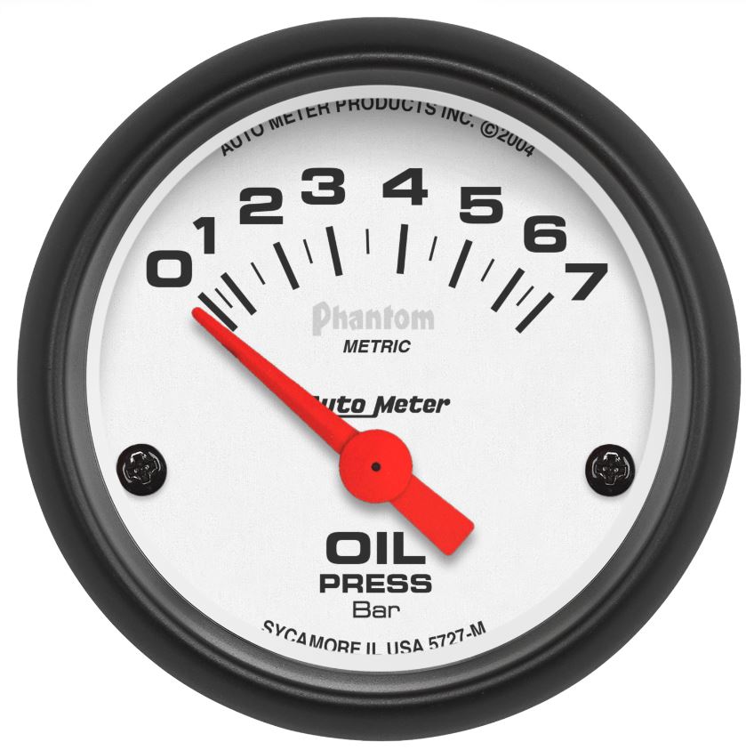 Oljetrycksmätare svart sarg med vit mätartavla  , BAR , Autometer