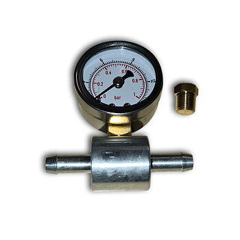 Malpassi Bränsletrycks Mätare , med slangadapter  6mm