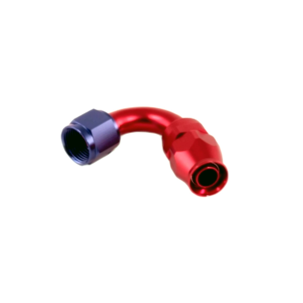   AN4 slangkoppling, 120° böj - PTFE. Blå/röd