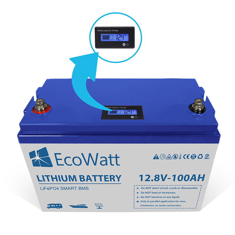 LiFePO4 Batteri 12 Volt 100 Ah , Lifepo4 , BMS , LCD Display , Prisvärt Bodelsbatteri