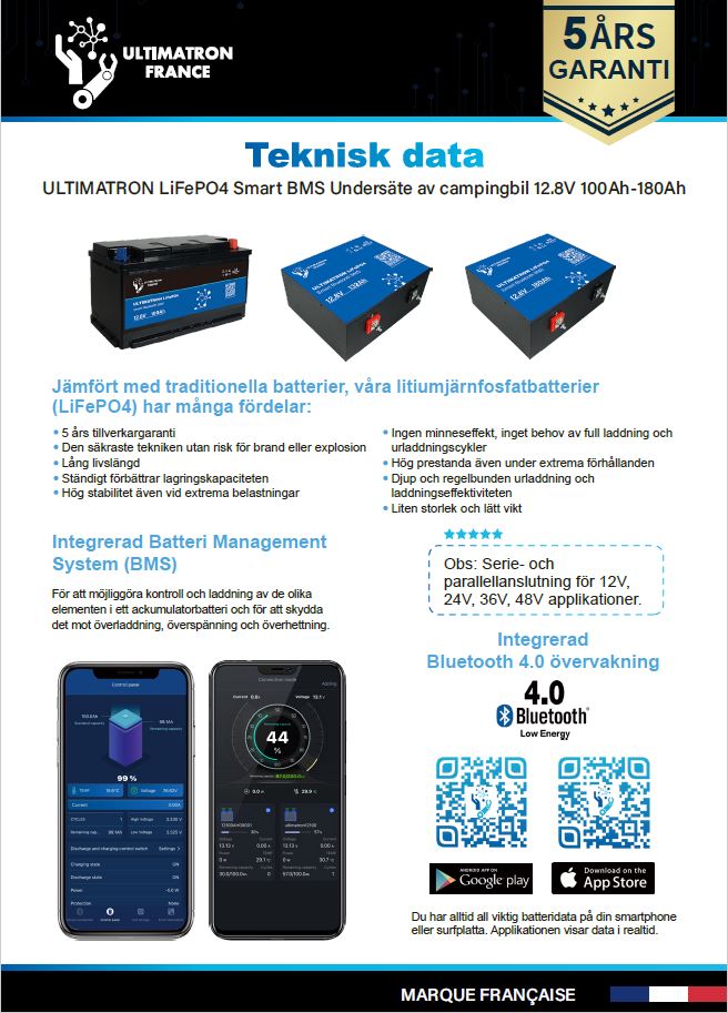 LiFePO4 Batteri 12 Volt 100 Ah , BMS , Bluetooth App , under sätet , HEAT , Bodelsbatteri - 2