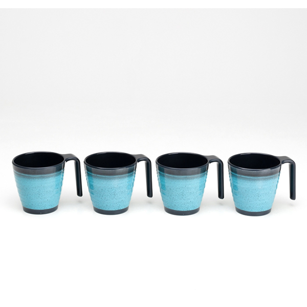 Melaminmugg, Granite Aqua, 4-pack