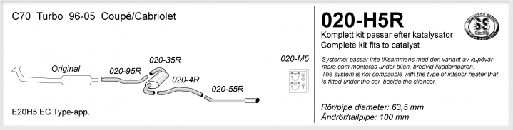 2,5" sportavgassystem 850, S70, V70, C70 Turbo, halvsats - 2