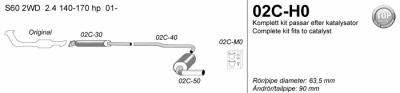 2,5" sportavgassystem  S60 2,4 140-170hk 01-, halvsats - 2