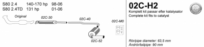 2,5" sportavgassystem S80 2,4/2,4D, halvsats - 2