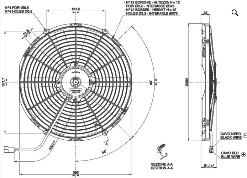 Elfläkt 13" sugande - SPAL - 1980 m3/h - 3