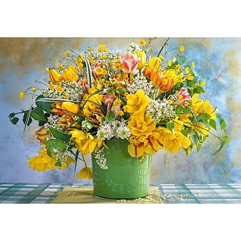 Spring Flowers in Green vase 1000 Bitar Castorland