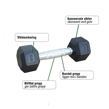 Hexhantel Gummi/Krom, 7 kg