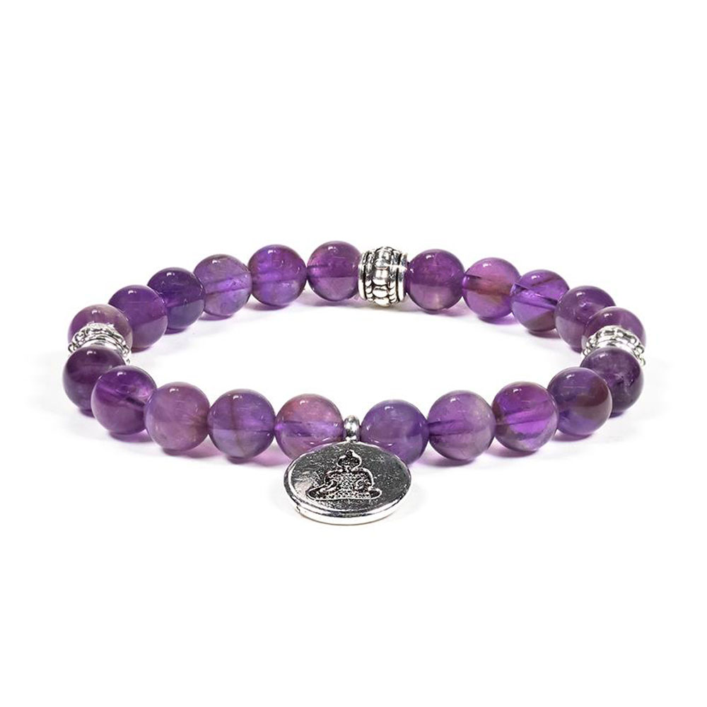 Armband Mala ametist elastiskt med Buddha