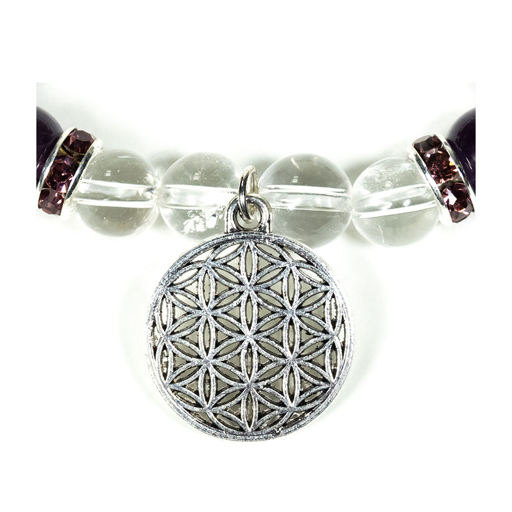 Armband bergskristall / ametist med Flower of Life - 2