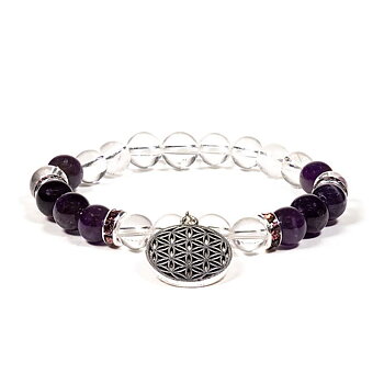 Armband bergskristall / ametist med Flower of Life