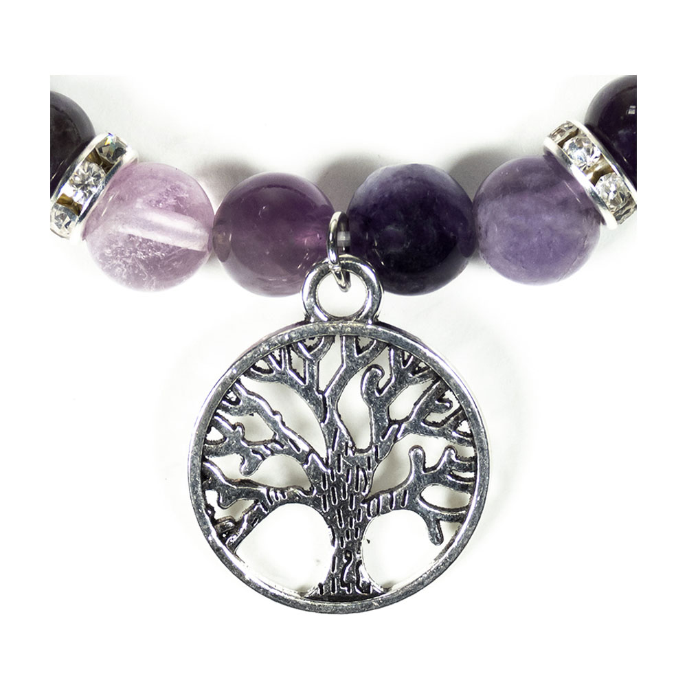 Armband fluorit / ametist elastiskt med Tree of Life - 2