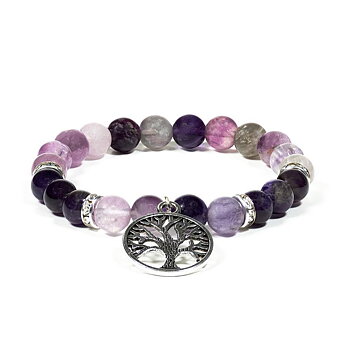 Armband fluorit / ametist elastiskt med Tree of Life